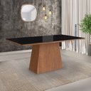 Ver mais imagens de Conjunto Sala de Jantar Mesa 90x160cm Tampo Vidro com 6 Cadeiras Madeira Maciça Tecido Linho Cinza/Canela/Preto