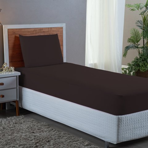 Conjunto Lençol Cama Solteiro 2 Peças 400 Fios com Elástico e Fronha Toque Macio:marrom