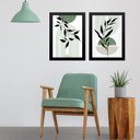 Ver imagem 1 de Kit 2 Quadros Modernos Boho Verde Folha 24x18cm - com Vidro:madeira Branca