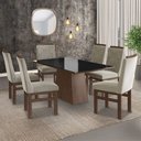 Ver imagem 1 de Conjunto Sala de Jantar Mesa 90x160cm Tampo Vidro com 6 Cadeiras Madeira Maciça Tecido Joli Marrom/Tabaco/Preto