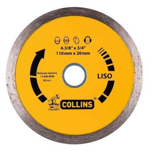 Disco Diamantado Liso para Corte 110mm 20mm com Bucha 16mm Collins