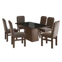 Ver imagem 2 de Conjunto Sala de Jantar Mesa 90x160cm Tampo Vidro com 6 Cadeiras Madeira Maciça Tecido Joli Marrom/Tabaco/Preto