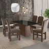 Conjunto Sala De Jantar Mesa 90X160Cm Tampo Vidro Com 6 Cadeiras Madeira Maciça Tecido Joli  - 1