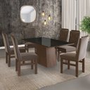 Ver imagem 1 de Conjunto Sala de Jantar Mesa 90x160cm Tampo Vidro com 6 Cadeiras Madeira Maciça Tecido Joli