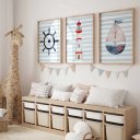 Ver imagem 5 de Kit 3 Quadros Decorativos Infantil | Fundo do Mar, Animais - Mini Sub NO2 - 30x40 - Moldura Madeira
