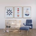 Ver imagem 2 de Kit 3 Quadros Decorativos Infantil | Fundo do Mar, Animais - Mini Sub NO2 - 30x40 - Moldura Madeira