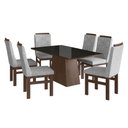 Ver imagem 2 de Conjunto Sala de Jantar Mesa 90x160cm Tampo Vidro com 6 Cadeiras Madeira Maciça Tecido Linho Marrom/Tabaco/Preto