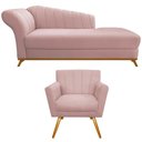 Ver imagem 1 de Kit Diva Recamier Vanessa 160cm Lado Direito e 01 Poltrona Laura Suede Cor Rosê