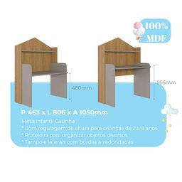 MESA INFANTIL CASINHA C/ BANCO E REGULAGEM DE ALTURA 100% MDF FENDI/NATURE - 8