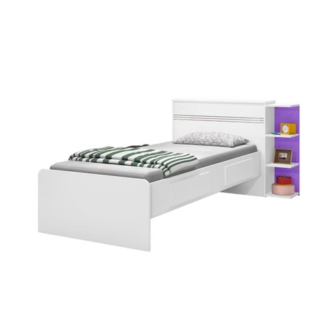 Cama Baú Ja Solteiro com Prateleiras Laterais para Decoração 2 Gavetas 100% Mdf com Estrado em Madei