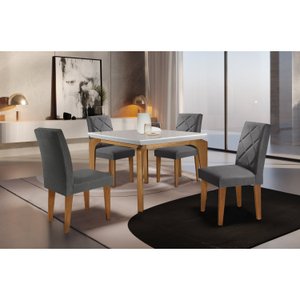 Conjunto Mesa 120cm Canto Reto Dublin e 4 Cadeiras Irlanda 