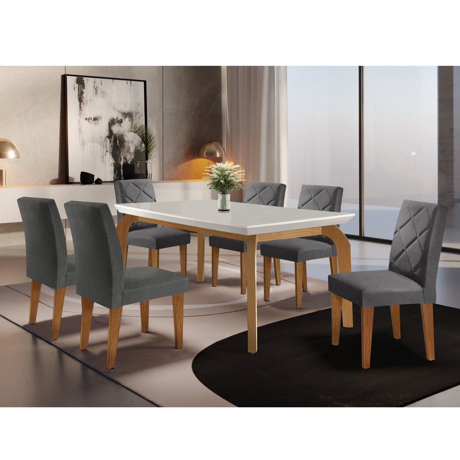 Conjunto Mesa 180 Canto Reto Dublin e 6 Cadeiras Irlanda Menor preço em Conjunto Mesa 180 Canto Reto Dublin e 6 Cadeiras Irlanda