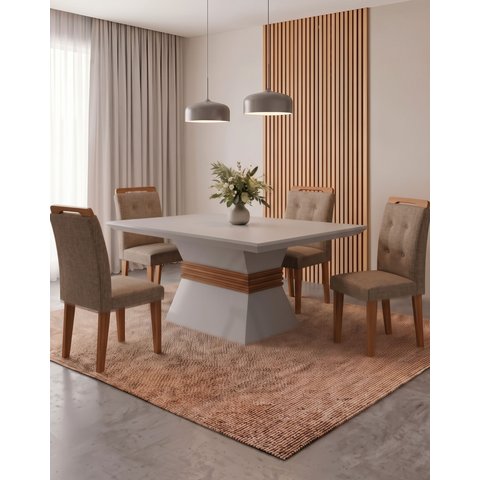 Conjunto Mesa 120cm Clarice e 4 Cadeiras Valentina Bege/Turim/Off White/Imbuia Yescasa