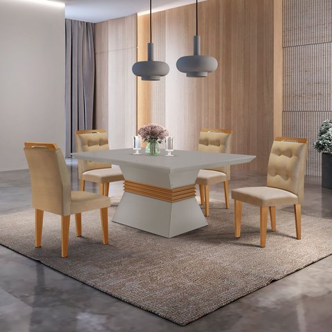 Conjunto Mesa 120cm Clarice e 4 Cadeiras Valentina