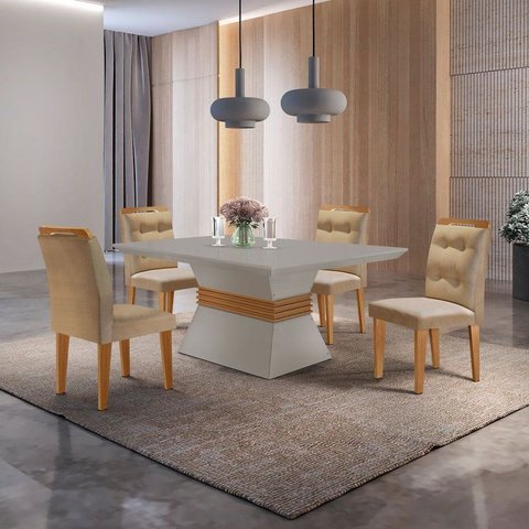 Conjunto Mesa 120cm Clarice e 4 Cadeiras Valentina Bege/Turim/Off White/Imbuia Yescasa