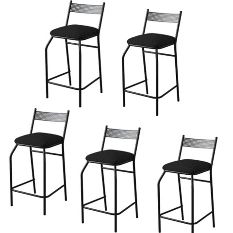 Kit 5 Banquetas Gourmet para bancada ou cozinha Ibiza-Corino Preto