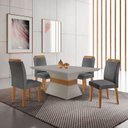 Ver imagem 1 de Conj Mesa 120cm Canto Reto Clarice e 4 Cadeiras Athenas Yescasa Bege/Linho Grafite/Off White/Imbuia