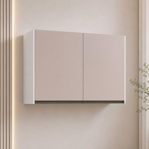 Armário Aéreo Modulado Essenza 2 Portas de Bater MDP e MDF Branco e Bege Luciane Móveis