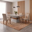 Ver imagem 1 de Mesa 120cm Clarice e 4 Cadeiras Valentina Bege/Linho Grafite/Off White/Imbuia Yescasa