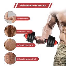 Kit Halteres 6 em 1 Peso Musculação Até 50kg Ajustável Preto - 2