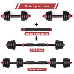 Kit Halteres 6 em 1 Peso Musculação Até 50kg Ajustável Preto - 4