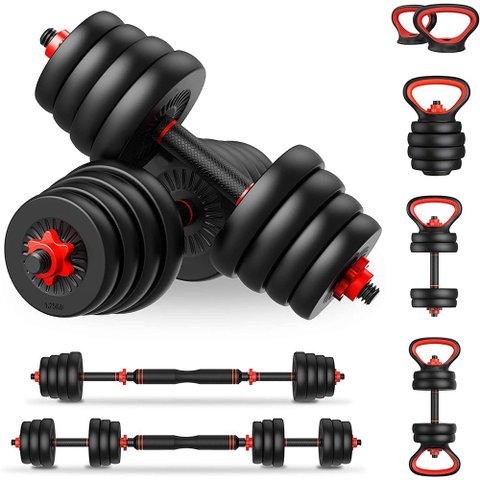 Kit Halteres 6 em 1 Peso Musculação Até 50kg Ajustável Preto