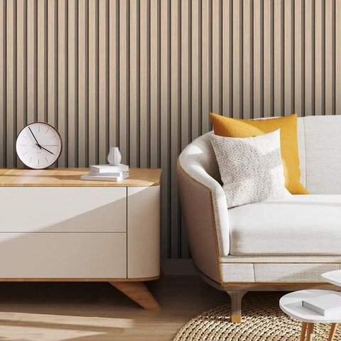 Papel de Parede Adesivo Madeira Ripado Creme Fina Gh Papel de Parede 2,8m