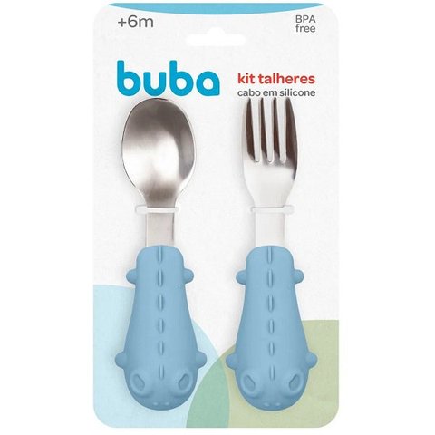 Kit Talheres Infantil INOX Cabo em Silicone Buba