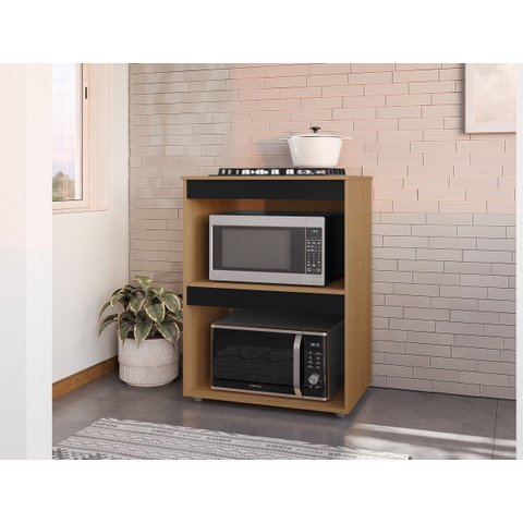 Gabinete Cooktop Adriana Amêndoa/preto C/tampo Fogão 4 ou 5 Bocas - Ajl Móveis