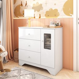 Cômoda Infantil 1 Porta com Janela Retangulo e 3 Gavetas 100% MDF Cocada - 1