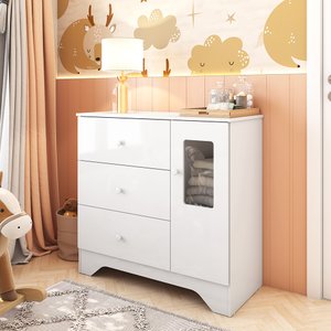 Cômoda Infantil 1 Porta com Janela Retangulo e 3 Gavetas 100% MDF Cocada