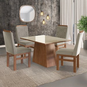 Conjunto Mesa 120x82cm e 4 Cadeiras Madeira Maciça 