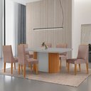 Ver imagem 1 de Mesa de Jantar Aspen 180cm Tampo Mdf Vidro com 6 Cadeiras Lisboa Moderna Mobília