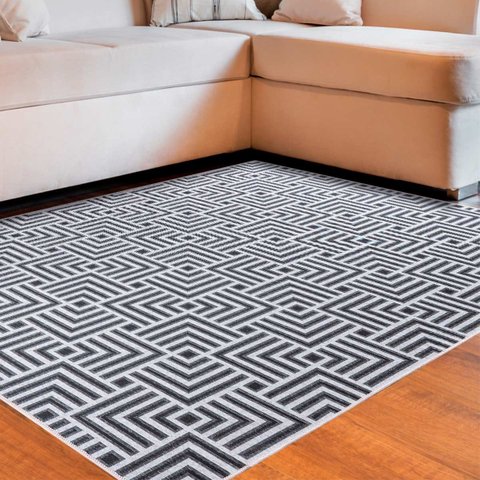 Tapete Retangular para Sala Antiderrapante Geométrico 250x200 Cm Jacquard Cinza - Clicklar