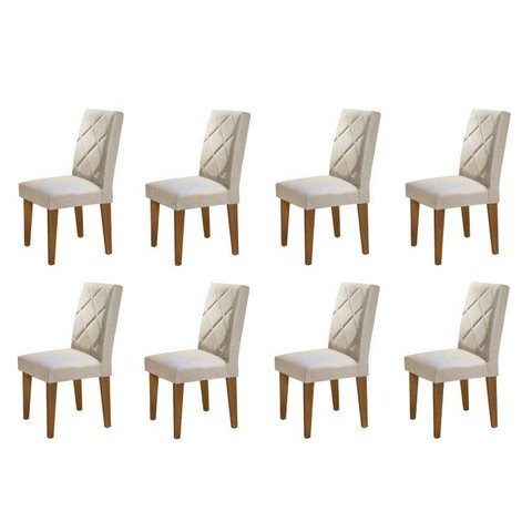Conjunto 8 Cadeiras Madeira Moscou Marrom/Veludo Creme/Capuccino