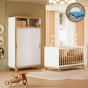 Ver imagem 1 de Quarto de Bebê com Berço Slim 4315 e Roupeiro 5085 Flora Branco Freijó Qmovi + Colchão Ortobom