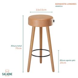 Kit 4 Banquetas Londres Alta 70cm Estofada Amarula - Salaone - 3