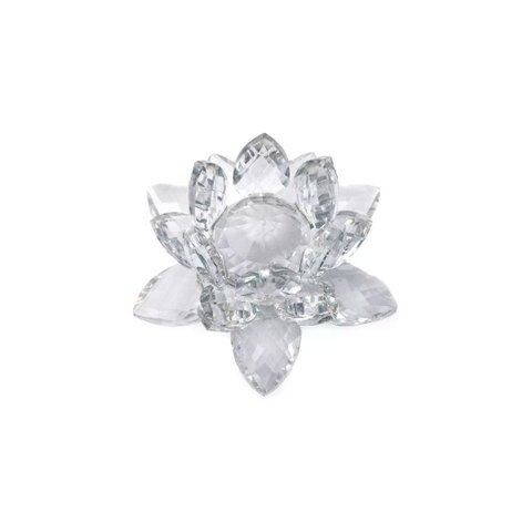 Enfeite Decoração de Cristal Vidro Flor de Lotus para Sala Quarto Cristaleira Grande 13cm:transparen
