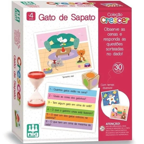 Jogo Educatico Madeira Crescer Gato de Sapato NIG Brinquedos - 1