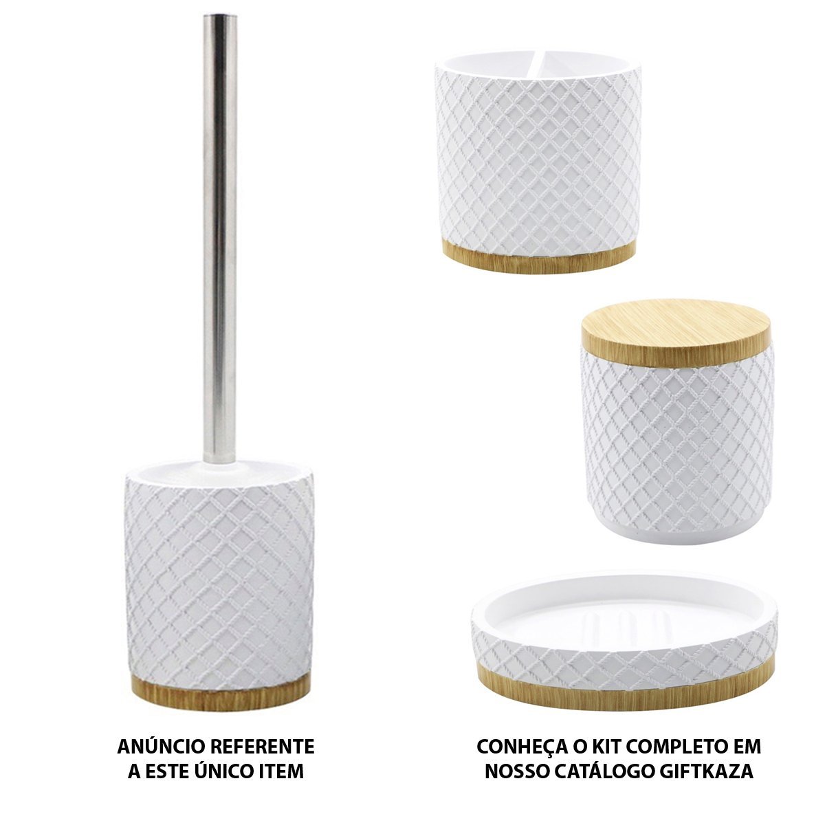 Escova Sanitária Suporte Higiene Banheiro Porcelana e Bambu - 3