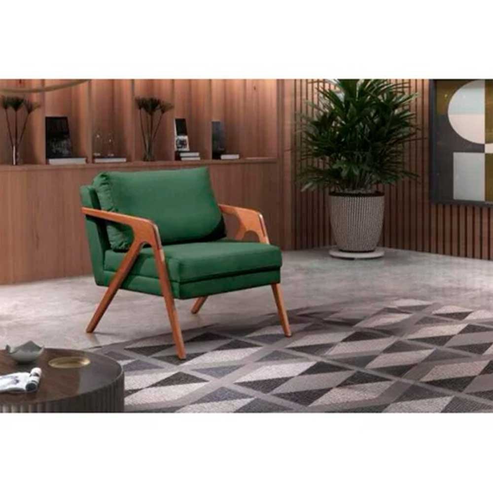 Poltrona Decorativa Mona Luxo Veludo Verde e Base Madeira Maciça - 2