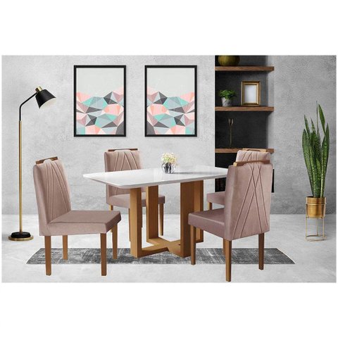 Conjunto Sala De Jantar 4 Lugares Cadeiras Mel/off-white