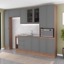 Ver imagem 1 de Cozinha Completa com Balcão Milla One Prime 12 Portas 3 Gavetas MDF MDP 310cm Nogal com Cinza