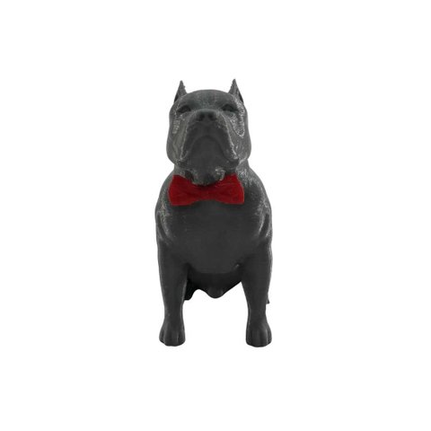 Pitbull Macho Orelha Cortada com Gravata Miniatura Decoração 3d:cinza