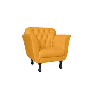 Poltrona Decorativa Couro Amarelo Pés Madeira Ms Decor