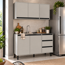 Ver imagem 1 de Kit Armário de Cozinha 2 Peças Balcão Pia 120 cm 2 Portas 3 Gavetas e Aéreo 3 Portas Tóquio