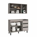 Ver imagem 4 de Kit Armário de Cozinha 2 Peças Balcão Pia 120 cm 2 Portas 3 Gavetas e Aéreo 3 Portas Tóquio