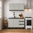 Ver imagem 3 de Kit Armário de Cozinha 2 Peças Balcão Pia 120 cm 2 Portas 3 Gavetas e Aéreo 3 Portas Tóquio