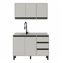 Ver imagem 7 de Kit Armário de Cozinha 2 Peças Balcão Pia 120 cm 2 Portas 3 Gavetas e Aéreo 3 Portas Tóquio