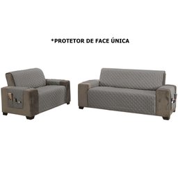 Capa Protetor de Sofá 2 e 3 Lugares King Classic Face Única Assento 1,20m e 1,80m Cinza - 4